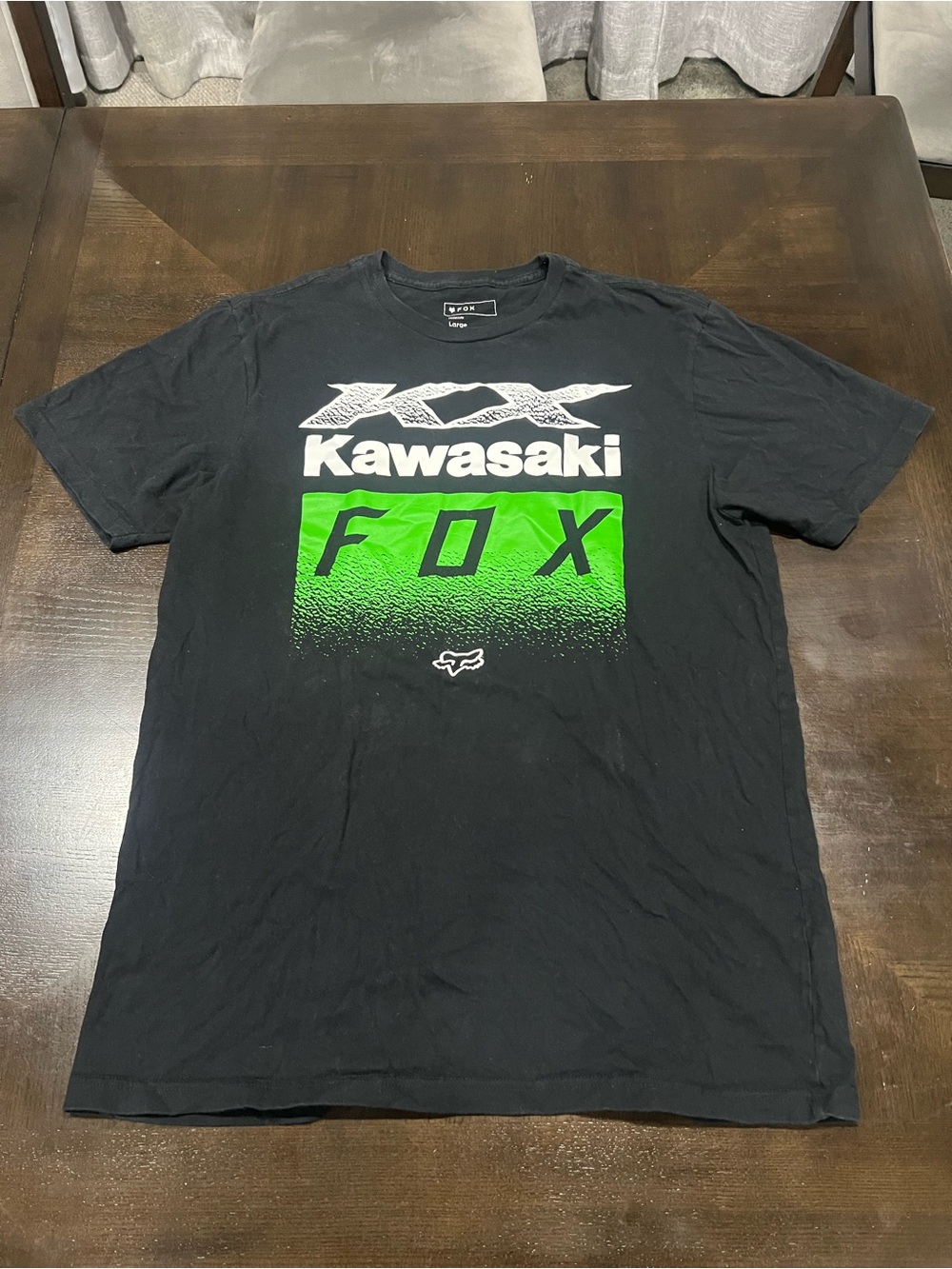 FOX Premium Y2K Kawasaki Graphic Logo T-Shirt Men's L Black Cotton Knit Crew